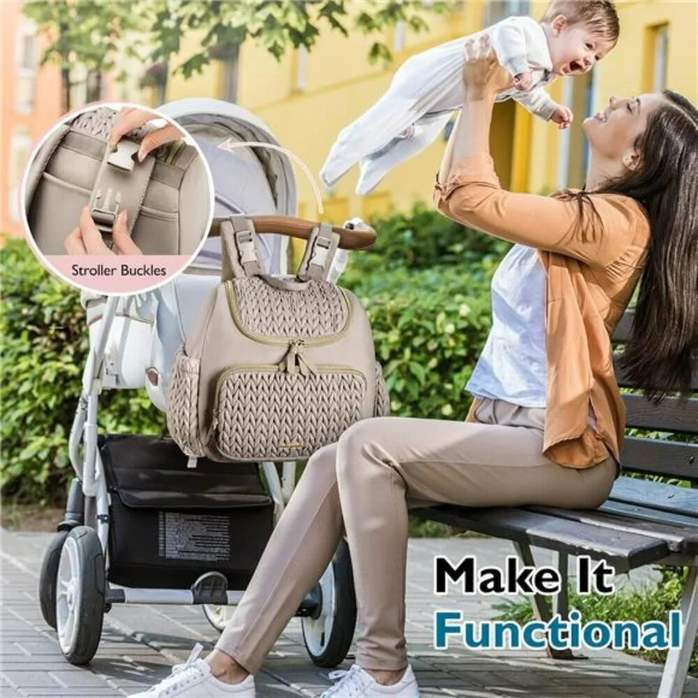 Mommore Diaper Backpack Baby Bag with Insulated Pockets Stroller Straps Pad